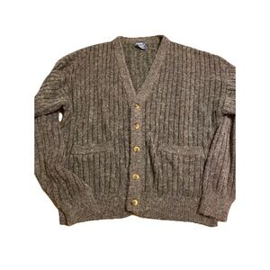 Vtg John Blair Cardigan Ribbed ButtonUp Large Charcoal Grey Grandpacore Academia